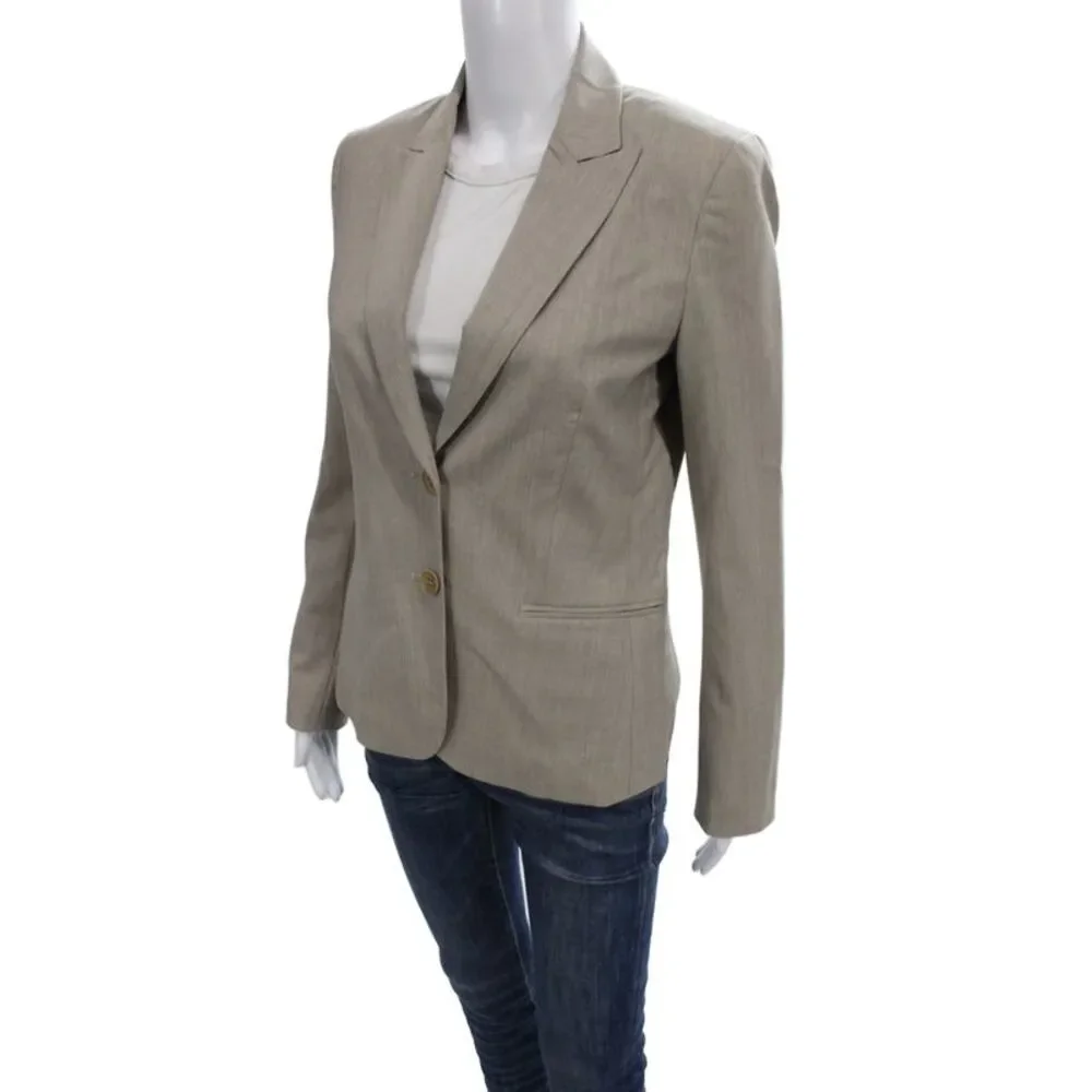 Theory Womens Basic Jacket Beige Wool Button Long Sleeve Size 4
